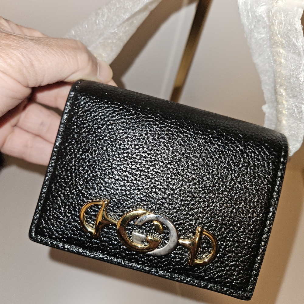 Gucci Zumi Women's Leather Chain Bi-Fold Mini Wallet Gg Logo, NWT